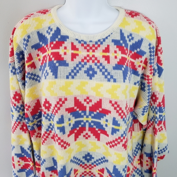 Vintage Retro Nordic Design Snowflake Ski Sweater L - Picture 2 of 10